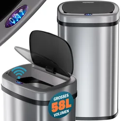 MONZANA® Sensor Mülleimer 58 L Wasserdicht Automatik Eckig Küche Abfalleimer Müllbehälter Edelstahl