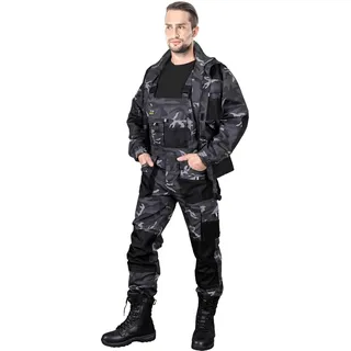 REIS FORECO-B Arbeitslatzhose für Herren | Sicherheitshose | Cargo | Arbeitskleidung | Arbeitshose | Latzhose | Arbeitsanzug | Camouflage-Schwarz | Größe: 58