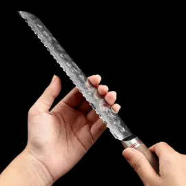Wakoli Nussbaum Damast Brotmesser I 20 cm Klinge I Nussbaumholzgriff