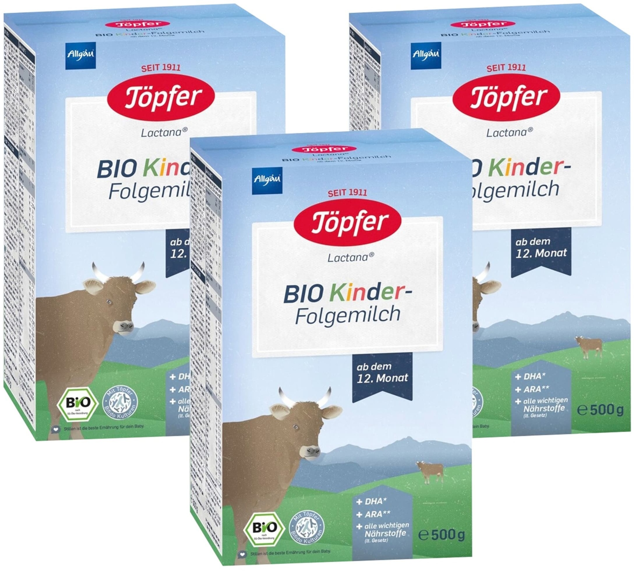 Töpfer Bundle 3er-Pack Bio Kinder-Folgemilch à 500g, beige