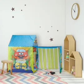 Relaxdays Spielzelt Autowerkstatt, Blau,Gelb,Grün