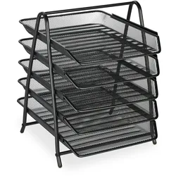 Relaxdays Dokumentenablage, 5 Fächer, Briefablage, Mesh-Metall, HxBxT: 37,5 x 30 x 35,5 cm, A4 Ablagesystem, schwarz