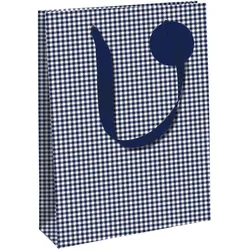 Clairefontaine 6x Geschenktasche, Excellia 210g, Blau/weißes Gittermuster, L 26,5x14x33 cm - Blau 33868-2C