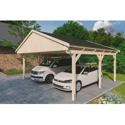 Doppelcarport SKANHOLZ "Fichtelberg", beige (natur), H: 574cm, Carports, mit schwarzen Schindeln
