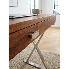 KADIMA DESIGN Massiver Sheesham-Schreibtisch mit X-förmigem Metallgestell. 120x55x78 cm