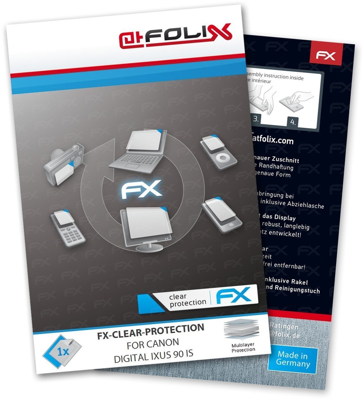 atFoliX Displayschutzfolie für Canon Digital IXUS 90 IS - FX-Clear: Display Schutzfolie kristallklar! Höchste Qualität - Made in Germany!