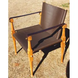 Casa Padrino Luxus Leder Regisseur Stuhl mit Armlehnen Braun / Naturfarben - Echtleder Möbel