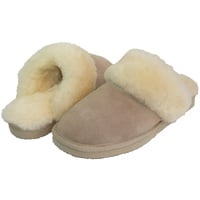 Lammfell Hausschuhe Slipper Damen Lammfell Pantoffeln Hüttenschuhe Sand beige mit beigen Australischen Lammfell, mit Fester Sohle - sehr warm, 38 EU, Sand Beige - 38 EU