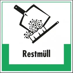 Dreifke® Abfallkennzeichen Restmüll, Symbol/Text, Recycling-Verbundplatte, 200x200mm
