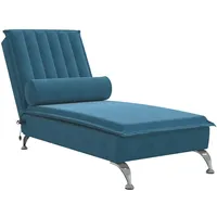 VidaXL Massage-Chaiselongue mit Nackenrolle Blau Samt