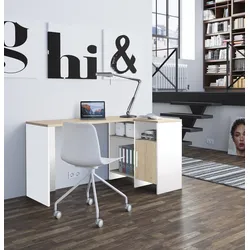 Schreibtisch GAMI "Liverpool", weiß (kastanie natur, weiß), B:136cm H:75,7cm T:87,5cm, Tische