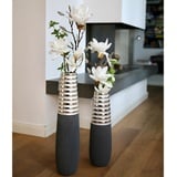 GILDE Deko Vase Bodenvase Newtown - Keramikvase - grau-matt - Silber-glänzend – Vase groß Höhe 50 cm - Breite 15 cm