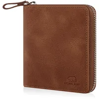 BROWN BEAR Leder Geldbörse klein mit Reißverschluss & Münzfach | RFID-Schutz | Portemonnaie aus Echtleder Vintage Braun | Geldbeutel für Damen & Herren | BB Max HBR