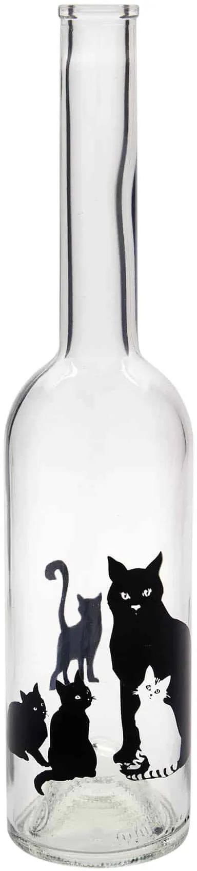 500 ml Bottiglia di vetro 'Opera', motivo: Gatti, imboccatura: fascetta