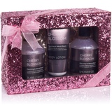 BRUBAKER Beautyset Cherry Blossom Skin + Spa - 4 tlg. Bade- und Duschset mit Kirschblüten Duft in Glitzer Geschenkbox Pink + Kosmetiktasche