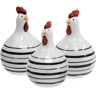 Viana Deko Huhn Keramik Weiß Schwarz Streifen Ø 7cm H11cm Set 3 St Küken Figur Tischdeko Haus Garten, 3 Stück - Einheitsgröße