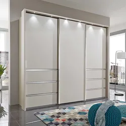 Schwebetüren Kleiderschrank in Beige Schubladen