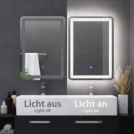 ledscom.de LED Spiegel BALI mit Beleuchtung, 50 cm x 70 cm, 1695 lm, weiß