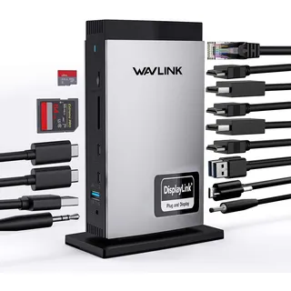 WAVLINK USB C Laptop Docking Station mit 3 HDMI, DisplayLink Triple 4K60Hz, Triple Display für M1 M2 M3 M4 M5 Mac/Windows, 5 USB Ports, 2DP, Kompatibel mit MacBook Neo(Kein Aufladen des Laptops)