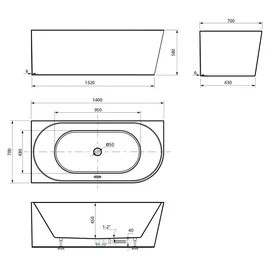 a&n&a aQualine TIBERA L Eckbadewanne 140 x 70 cm (Aqualine-E1066)