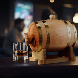 Relaxdays Schnapsfass, aus Eichenholz, Holzfass mit Bock & Zapfhahn, Whisky, Wein, Spirituosen, Whiskyfass, Natur