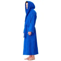 Arus Herrenbademantel Astrom aus Baumwoll-Frottee, Reisebademantel, Saunamantel, 100% Baumwolle, Kapuze, Gürtel, mit Kapuze, wadenlang oder extra lang, 100% Baumwolle blau XL