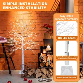 CCLIFE Led Lichterbaum Innen Aussen Weihnachten, Led Baum Innen, Birkenbaum Lichterdeko,warmweiß, IP44,150cm,180LED,CushHom