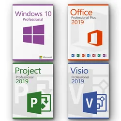Microsoft Windows 10 Pro + Microsoft Office 2019 Pro Plus + Microsoft Project 2019 Pro + Microsoft Visio 2019 Pro Lizenz für 3 PC