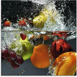 Glasbild ARTLAND "Spritzendes Obst auf dem Wasser", bunt (farbe bild(er): bunt), B:20cm H:20cm, Bilder, in verschiedenen Größen
