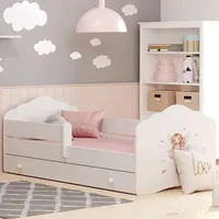 Kids Collective Kinderbett 70x140 cm mit Matratze und Schublade, Lattenrost & Rausfallschutz Bett für Kinder Bett Bed Rausfallschutz Kinderbett Einzelbet... - weiß mit Prinzessin Motiv