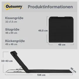 Outsunny Höhenverstellbare Strandliege 134 x 48 x 33-43 cm Schwarz