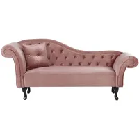 Beliani Chaiselongue Linksseitig Rosa Samtstoff Holzfüße Glamourös Mit Zierkissen