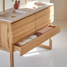 Tikamoon Badezimmermöbel Edgar aus massivem Teakholz und Premium-Terrazzo Rosa 120 cm