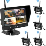 CARMATRIX AHD QUAD DVR 4 Kanal Funk Rückfahrsystem Digital Auto Wohnmobil Monitor mit Mikrofon (4 Kameras)