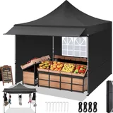 COBIZI Faltpavillon Pavillon 3x3 mit 23 SF Erweiterte Markise Wasserdicht Stabil Winterfest, Faltpavillon Partyzelt mit 3 Seitenwand, Robuster Gartenpavillon für Märkte, Partys und Events, Schwarz