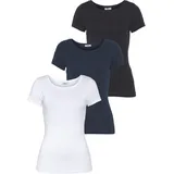 FLASHLIGHTS T-Shirt Packung, 3-er Pack, 3 Stk. Kurzarm, sehr figurbetonte Passform, aus Feinrippstoff Gr. 48/50, schwarz, marine, weiß, , 94059114-48