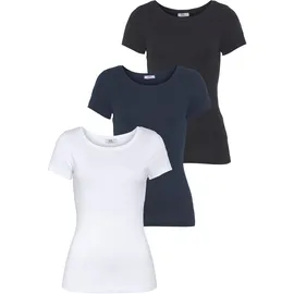 FLASHLIGHTS T-Shirt Packung, 3-er Pack, 3 Stk. Kurzarm, sehr figurbetonte Passform, aus Feinrippstoff Gr. 48/50, schwarz, marine, weiß, , 94059114-48