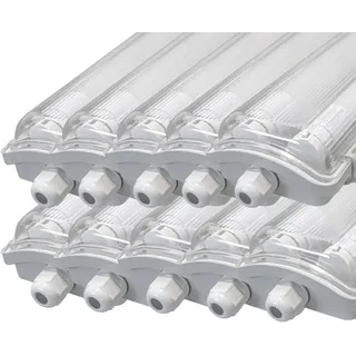 LUXULA 10er Pack LED Feuchtraumleuchte mit 2x18W LED-Röhren T8-120cm - 3600lm - 4000K Neutralweiß - IP65 IK08 - Wannenleuchte Werkstatt Keller Garage