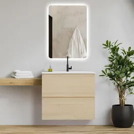 Homestyle4u Waschtischkombi, Eiche, Holz, Keramik, 61x54x47 cm, Badezimmer, Badezimmerschränke, Waschtischkombinationen