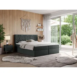 MKS Meble Boxspringbett 160x200 mit Matratze H4 und Bettkasten, Doppelbett Bett mit Stauraum und Topper, Polsterbett 160x200 mit Kopfteil - Leila -... - Dunkelgrau