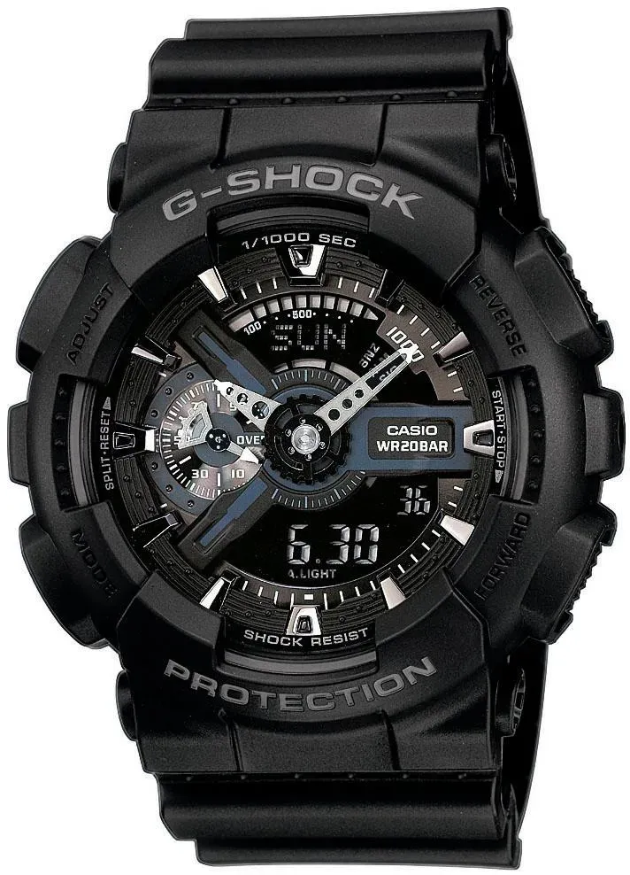 Chronograph CASIO G-SHOCK, schwarz (schwarz, rauchblau), Armbanduhren, Herren, Chronograph, Quarzuhr,Armbanduhr,Herrenuhr,digital, bis 20 bar wasserd.Resinarmband