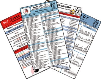 Altenpflege Karten-Set - Erste Hilfe  Medizinische Abkürzungen  Medikamente - Haltbarkeit Nach Anbruch  Laborwerte  4 Medizinische Taschen-Karten  Kun