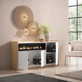 SKRAUT HOME Highboard 156 x 80 x 37 cm Weiß / Eiche Soft