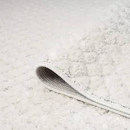 Carpet City Teppich Wohnzimmer Hochflor Creme - 80x150 cm - Hochtief-Muster, 3D-Effekt Bordüre - Bettvorleger Schlafzimmer Teppiche Boho, Skandi