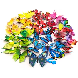 Imbry 72 Stück 3D Schmetterling Aufkleber Wandsticker Wandtattoo Wanddeko für Wohnung, Raumdekoration Klebepunkten+ Magnet (12 Blau + 12 Colour + 12 Grün + 12Gelb + 12 Rosa + 12 Rot) (Schmetterling)