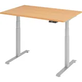 bümö Schreibtisch 120 x 80 cm in Buche, silber - Höhenverstellbar Elektrisch Stehpult mit 3-fach Speicher, Computertisch,