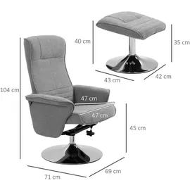 Homcom Relaxsessel mit Hocker, 360°drehbarer Fernsehsessel mit Liegefunktion Gepolstert tv Sessel, Relaxsessel