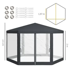 Outsunny Pavillon 4 x 3 m inkl. 6 Seitenteile Dunkelgrau