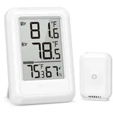 ibettertec Funk Thermo-Hygrometer,Wetterstation mit 1 Außensensor,°C/°F Schalter Wetterstation (Thermometer für Zuhause, Büro,Reichweite bis zu 100m)