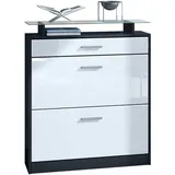 Vladon Schuhschrank, Weiß Hochglanz, Holzwerkstoff, 89x104x23 cm, Garderobe, Schuhaufbewahrung, Schuhschränke